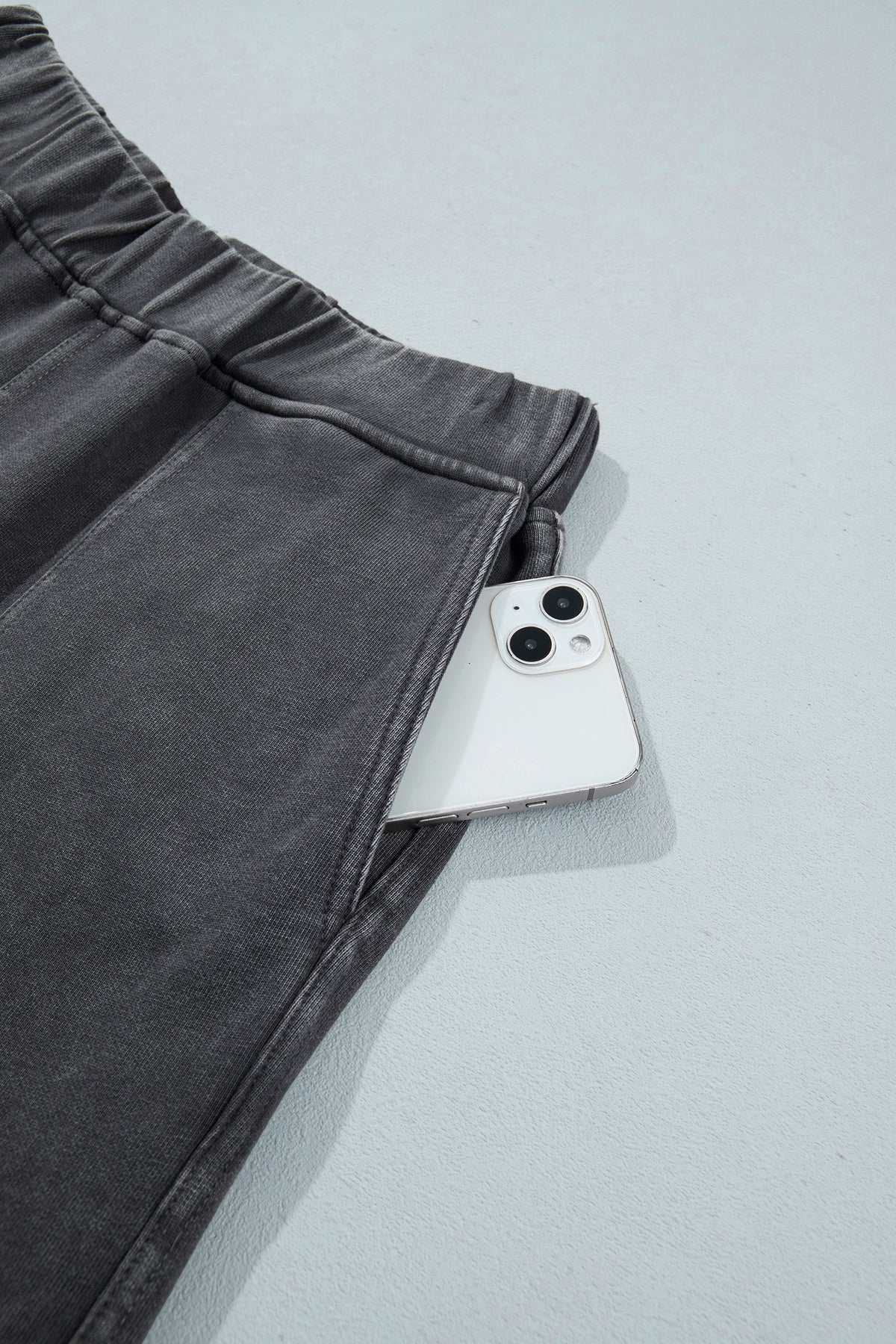 Coffee Mineral Wash Seam Detail Elastic Waist Barrel Pants