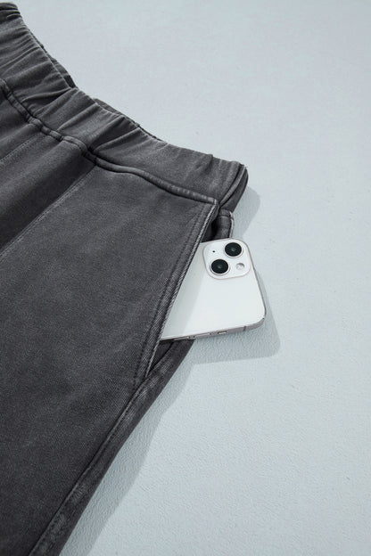 Coffee Mineral Wash Seam Detail Elastic Waist Barrel Pants