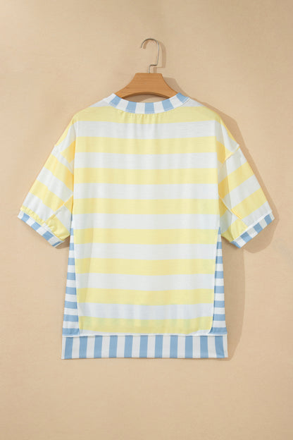 Pink Stripe Exposed Seam Contrast Patchwork Oversized Top
