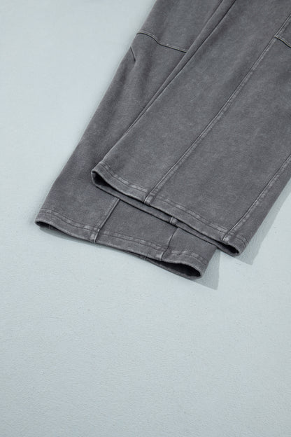 Coffee Mineral Wash Seam Detail Elastic Waist Barrel Pants