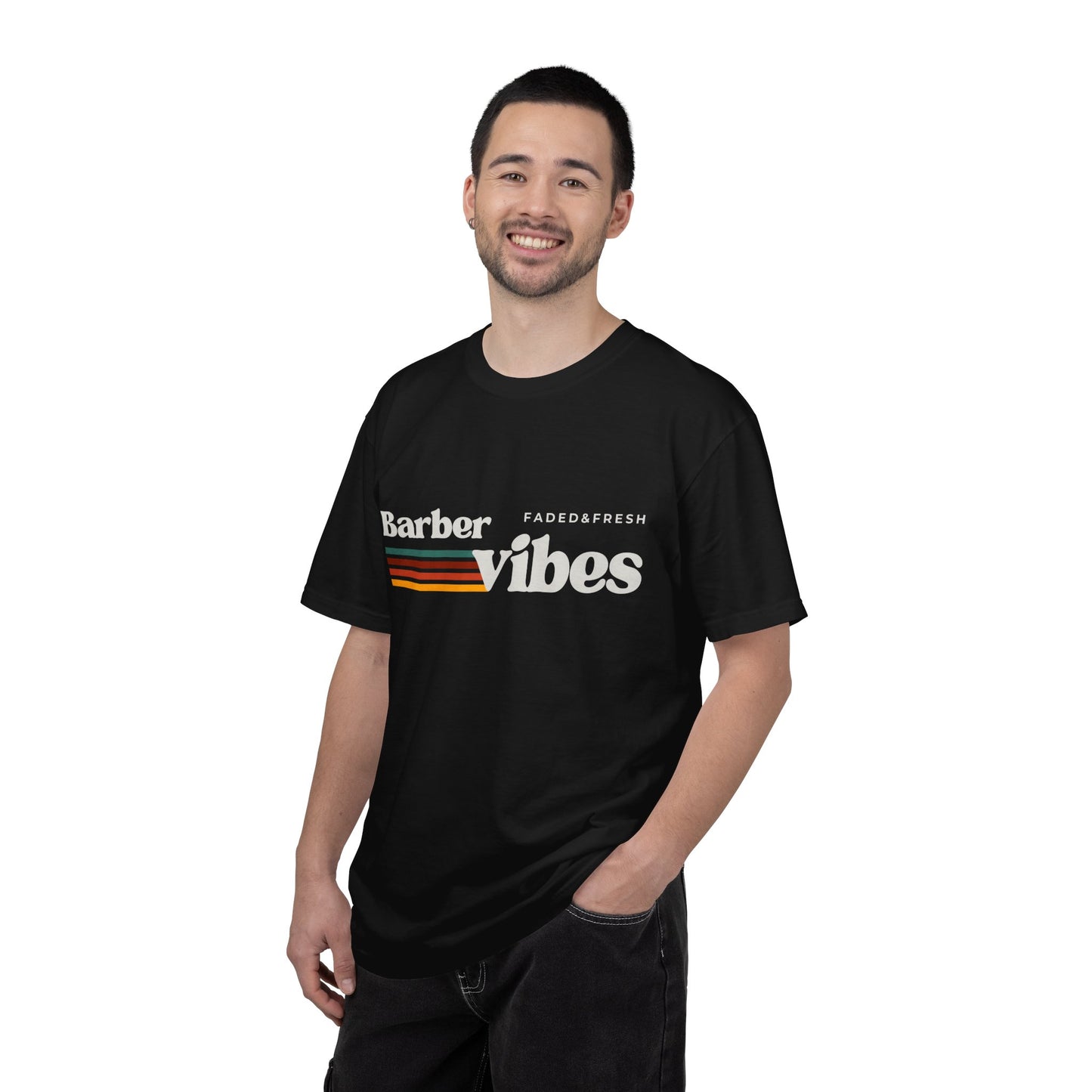 Barber Vibes T-Shirt — Retro Stripe Hairstylist Tee