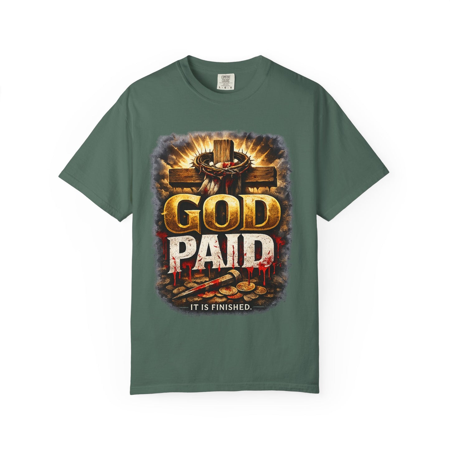 Christian T-Shirt "God Paid — It Is Finished" | Cross & Resurrection Faith Tee