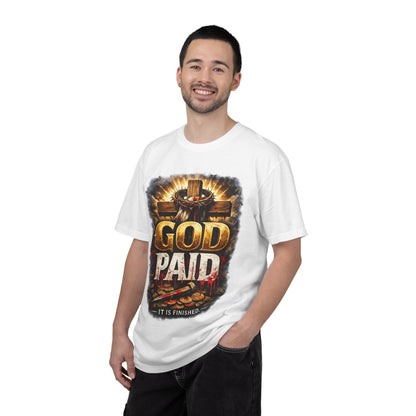 Christian T-Shirt "God Paid — It Is Finished" | Cross & Resurrection Faith Tee