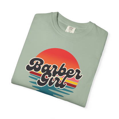 Barber Girl Retro Sun T-Shirt — Vintage Barbershop Tee