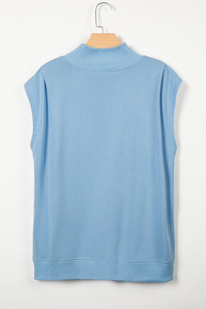Racing Red Solid Color High Neck Cap Sleeve Loose Top