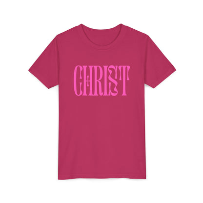 Youth Tee - 'CHRIST' Pink Gospel Logo Christian T-Shirt