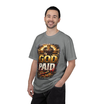 Christian T-Shirt "God Paid — It Is Finished" | Cross & Resurrection Faith Tee