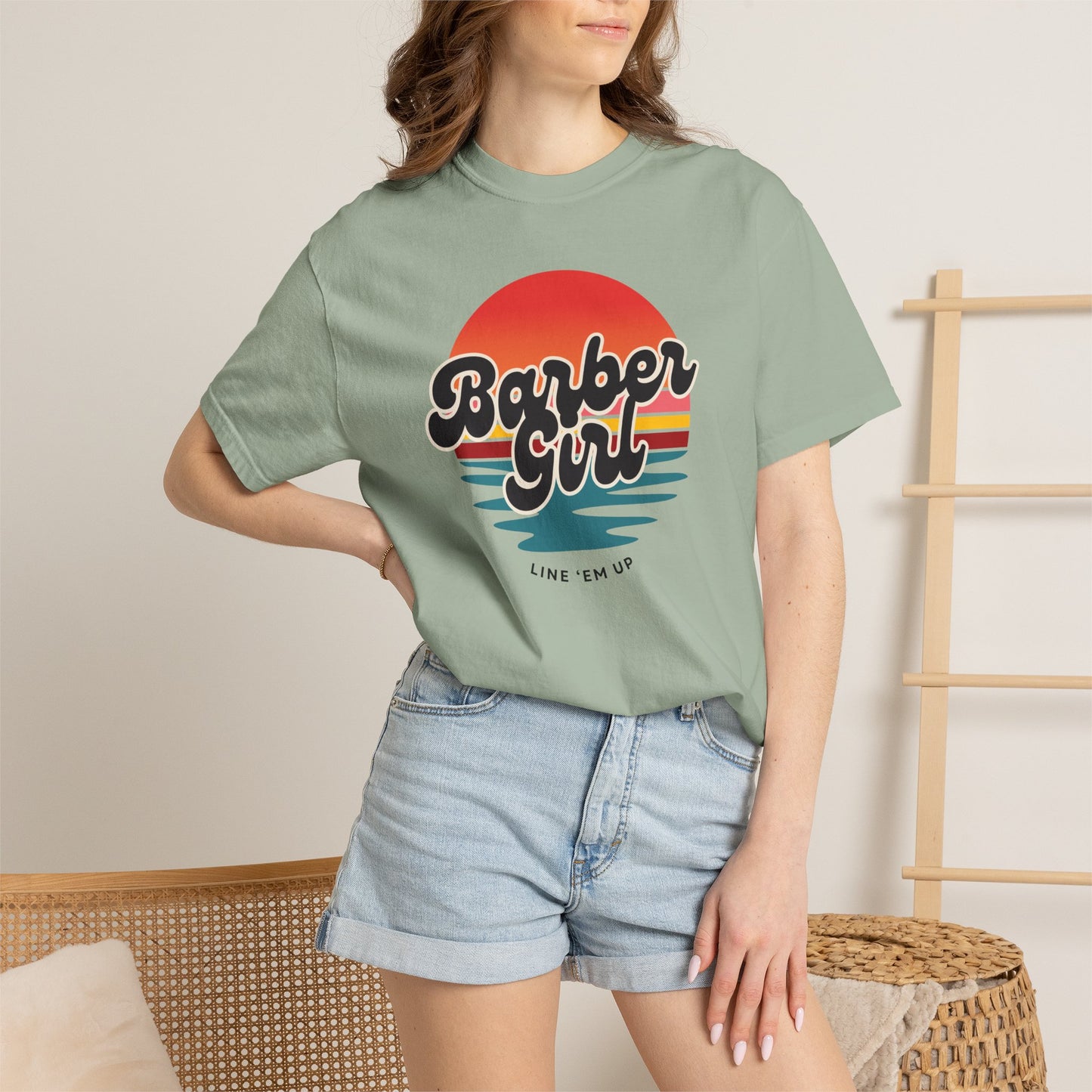 Barber Girl Retro Sun T-Shirt — Vintage Barbershop Tee