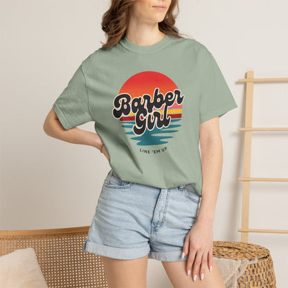 Barber Girl Retro Sun T-Shirt — Vintage Barbershop Tee