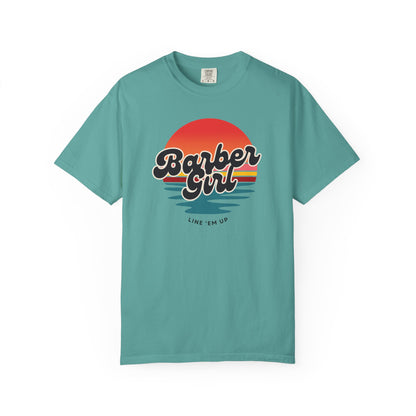 Barber Girl Retro Sun T-Shirt — Vintage Barbershop Tee