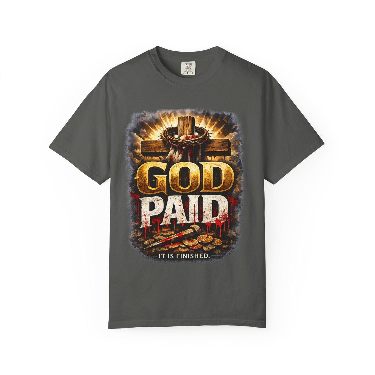 Christian T-Shirt "God Paid — It Is Finished" | Cross & Resurrection Faith Tee