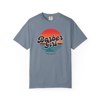 Barber Girl Retro Sun T-Shirt — Vintage Barbershop Tee