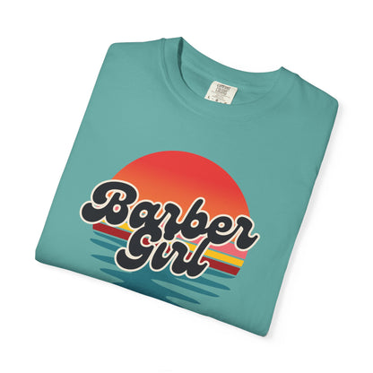 Barber Girl Retro Sun T-Shirt — Vintage Barbershop Tee