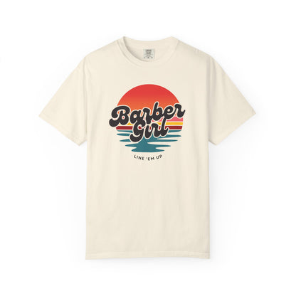 Barber Girl Retro Sun T-Shirt — Vintage Barbershop Tee