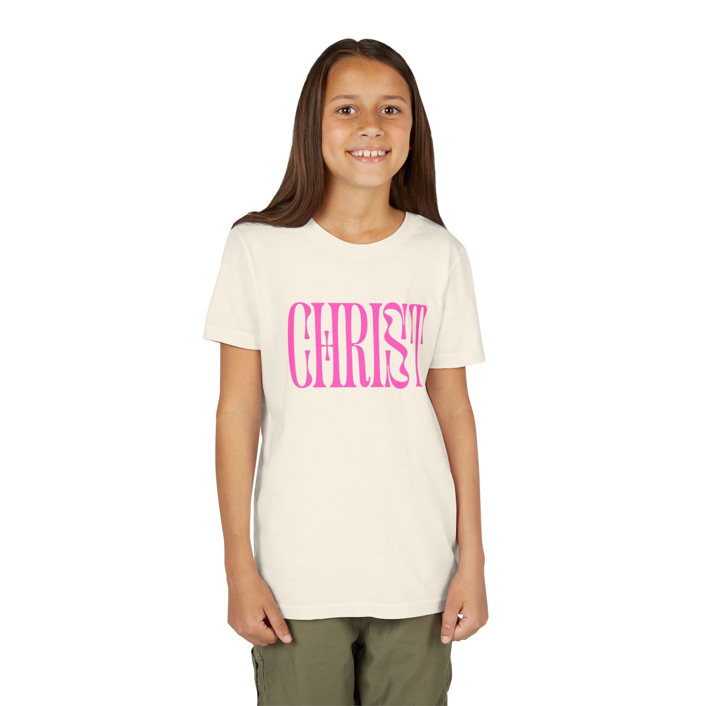 Youth Tee - 'CHRIST' Pink Gospel Logo Christian T-Shirt