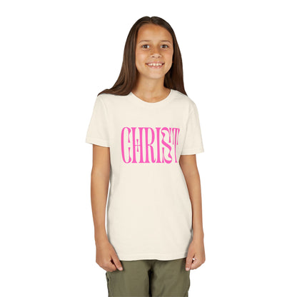 Youth Tee - 'CHRIST' Pink Gospel Logo Christian T-Shirt