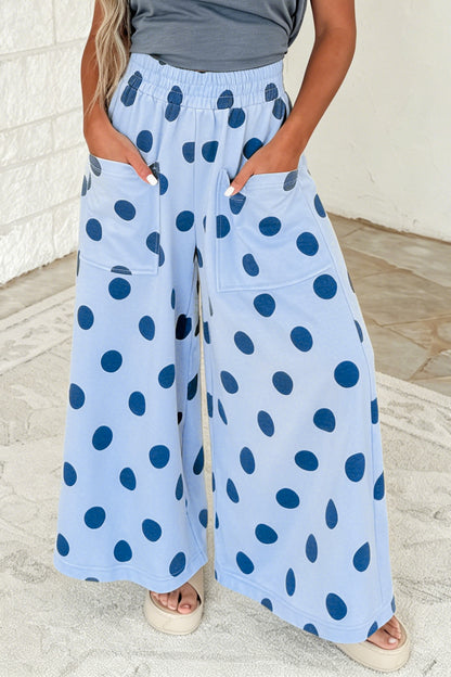 Khaki Polka Dot Wide Leg Elastic Waist Casual Pants