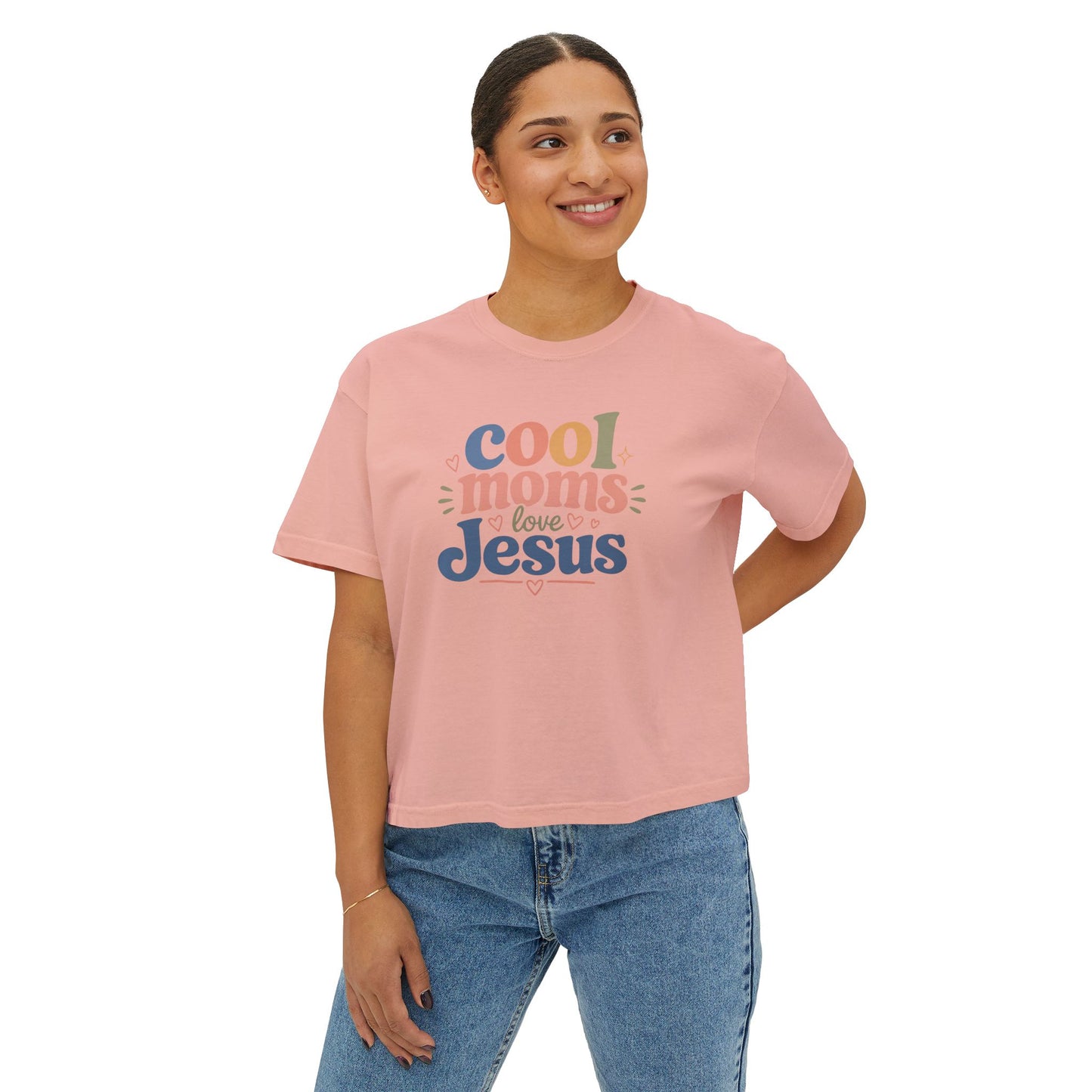 Cool Moms Love Jesus Boxy Tee — Christian Mom Graphic Shirt