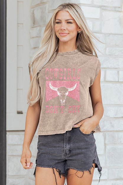 Sleet Cowboy & Beer Western Graphic Mineral Wash Tank Top