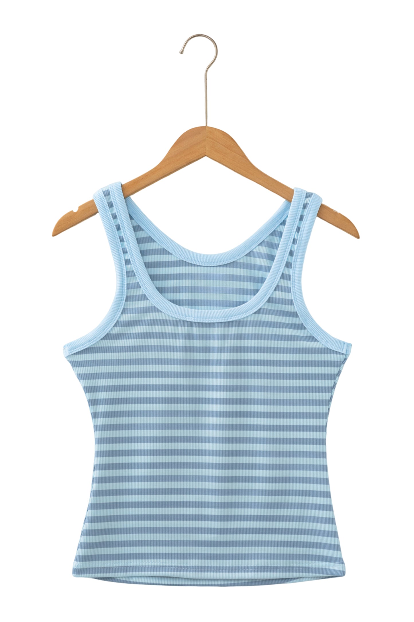 Pink Stripe Ribbed Knit Slim Tank Top
