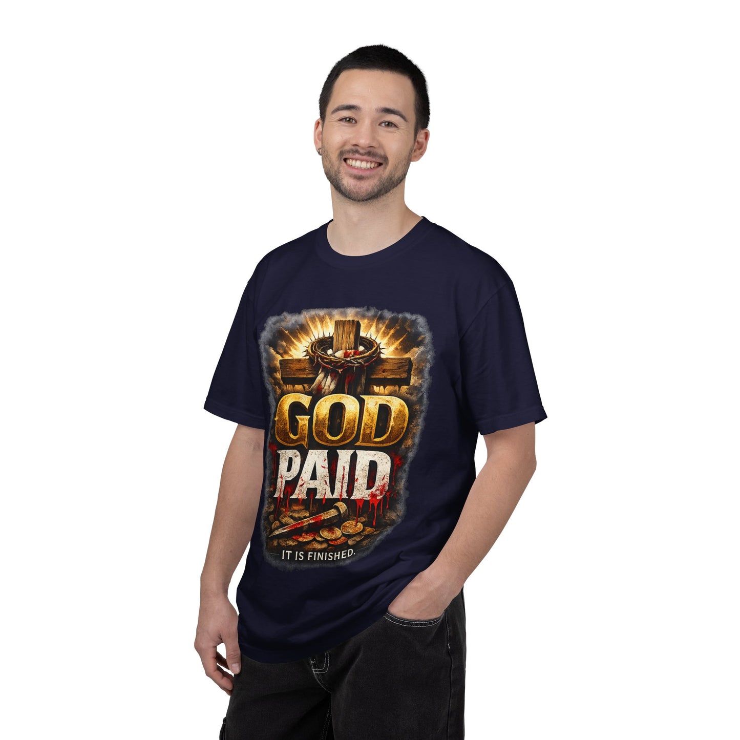 Christian T-Shirt "God Paid — It Is Finished" | Cross & Resurrection Faith Tee