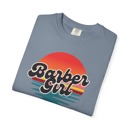 Barber Girl Retro Sun T-Shirt — Vintage Barbershop Tee