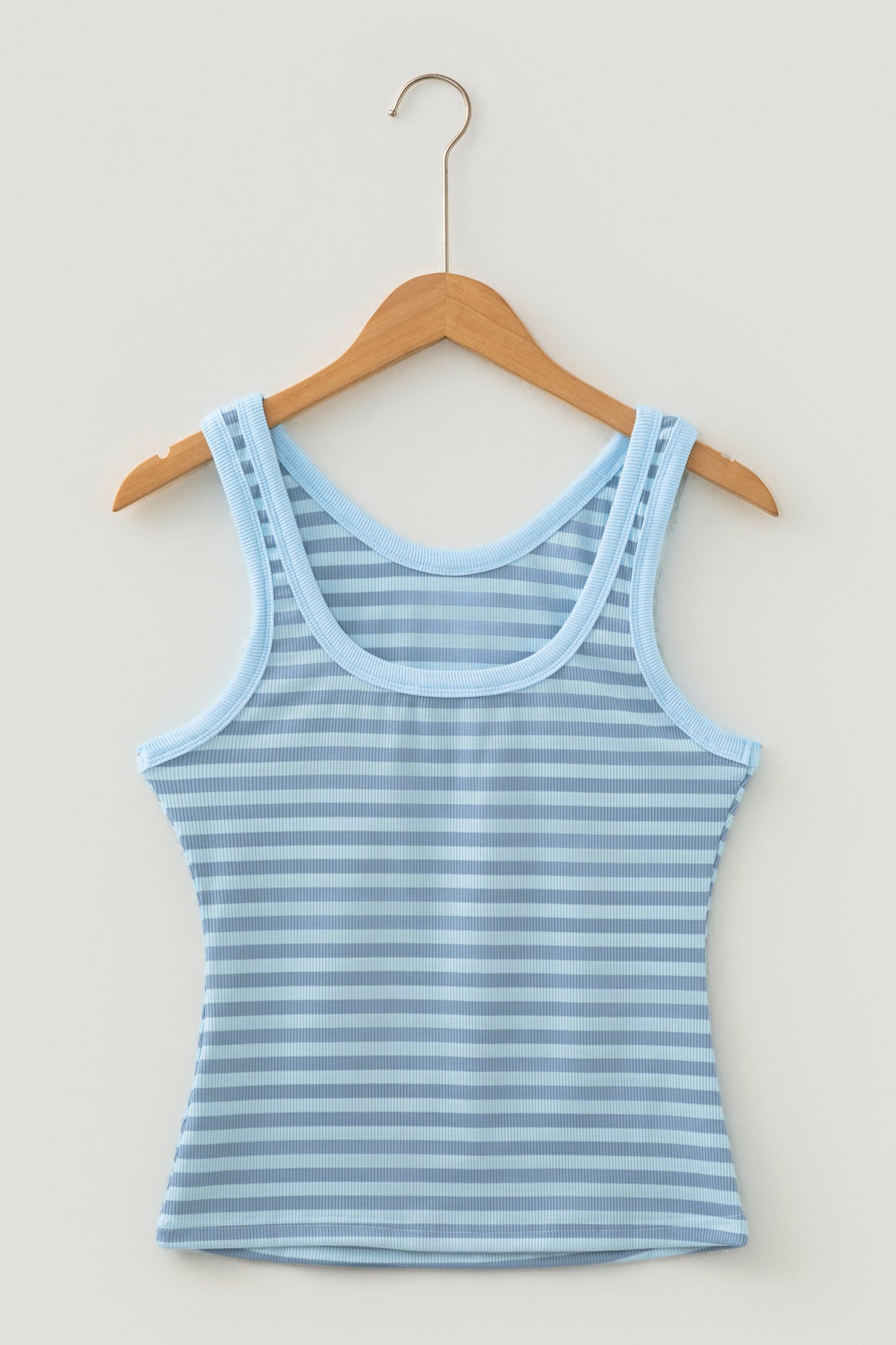 Pink Stripe Ribbed Knit Slim Tank Top