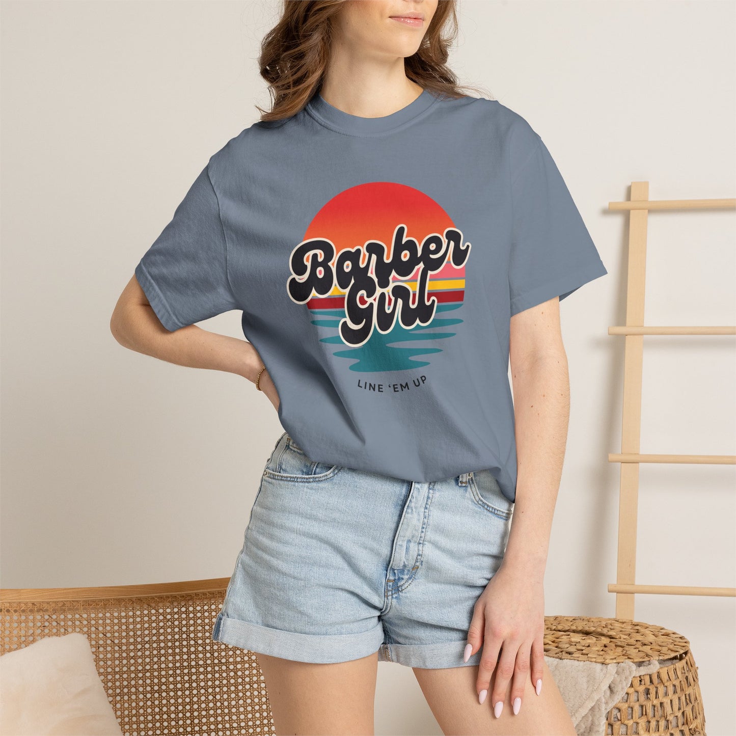 Barber Girl Retro Sun T-Shirt — Vintage Barbershop Tee
