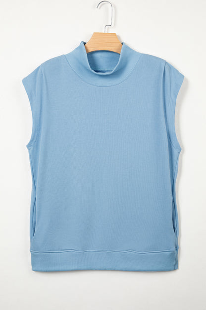 Racing Red Solid Color High Neck Cap Sleeve Loose Top