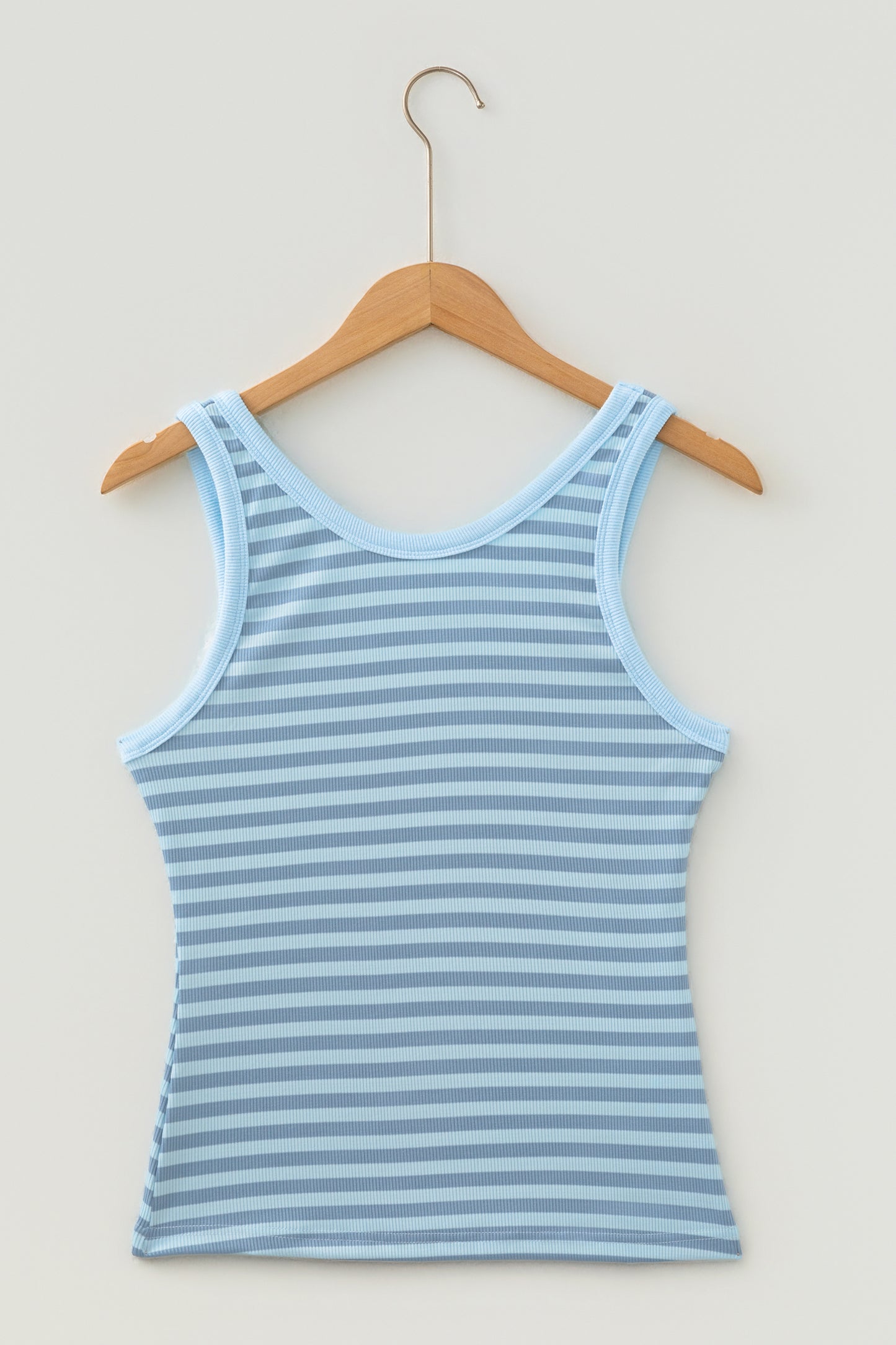 Pink Stripe Ribbed Knit Slim Tank Top