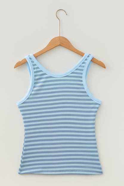 Pink Stripe Ribbed Knit Slim Tank Top