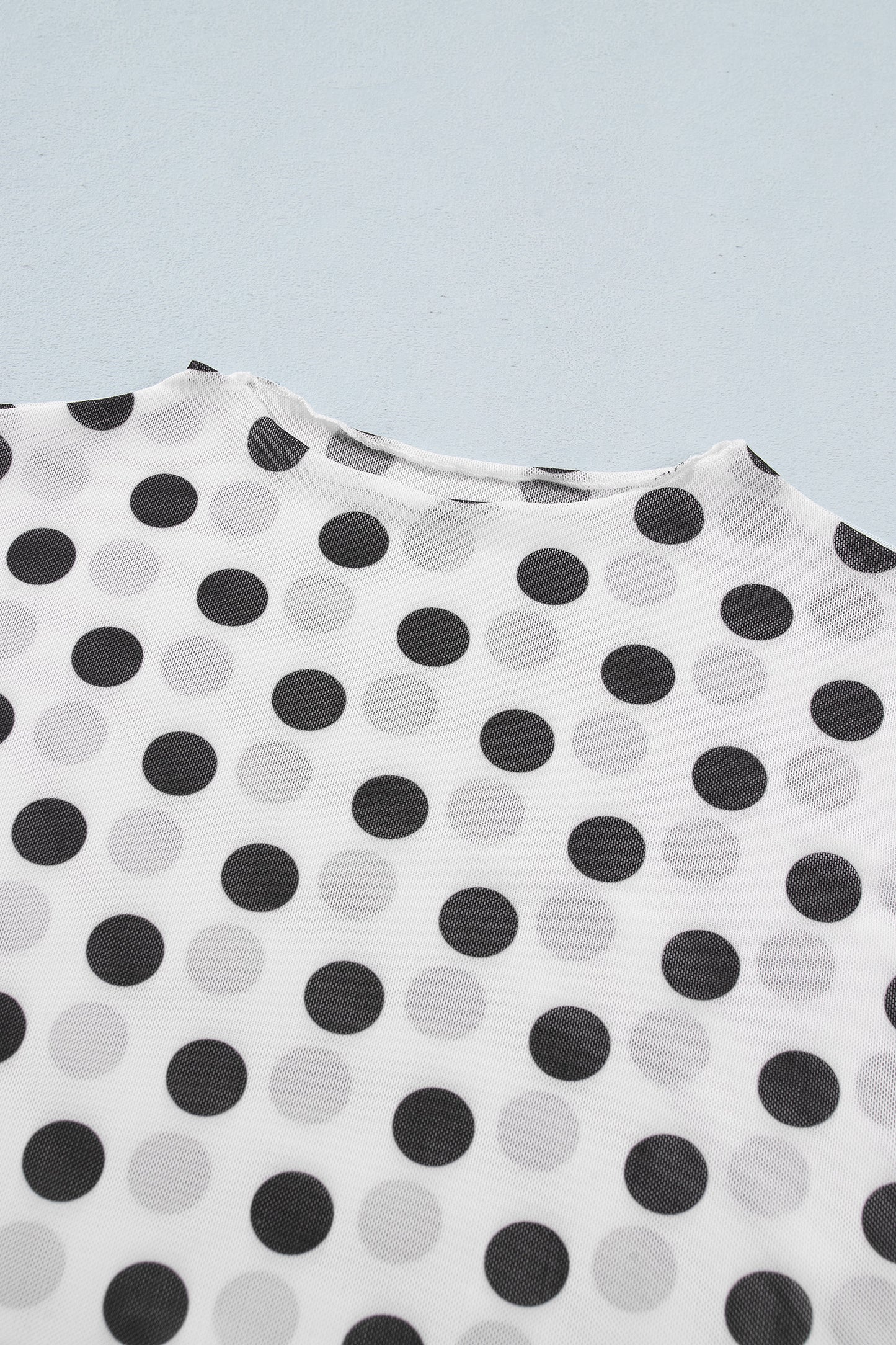 White Polka Dot Mesh Long Sleeve Stand Neck Sheath Top
