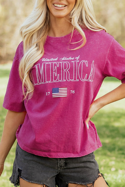 Rose Red AMERICA 1776 Graphic Mineral Wash Cotton Tee