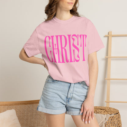 Christ Pink Logo T‑Shirt — Retro Typography Christian Tee