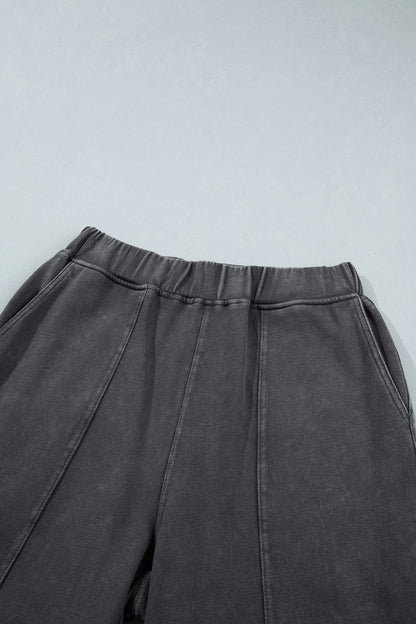 Coffee Mineral Wash Seam Detail Elastic Waist Barrel Pants