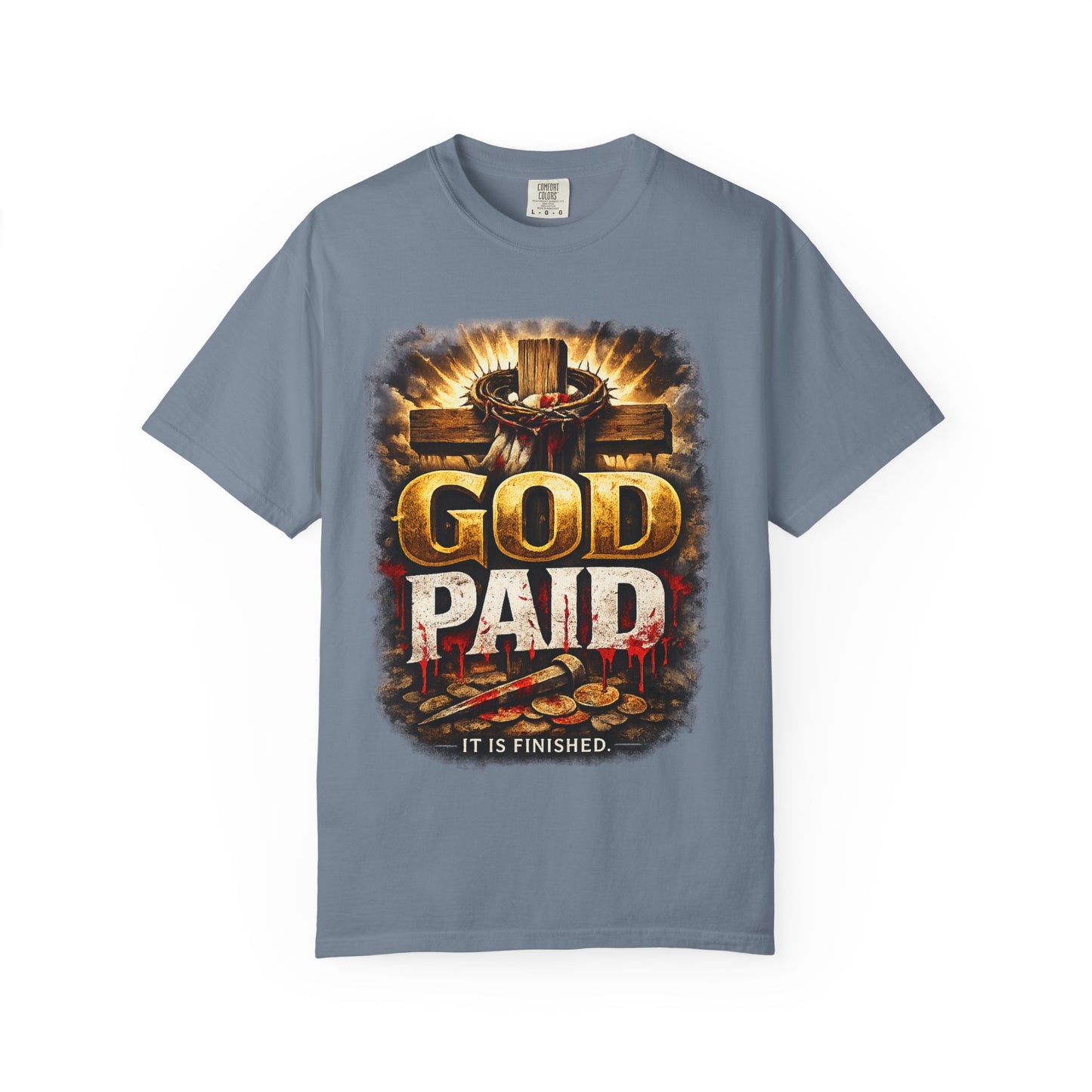 Christian T-Shirt "God Paid — It Is Finished" | Cross & Resurrection Faith Tee