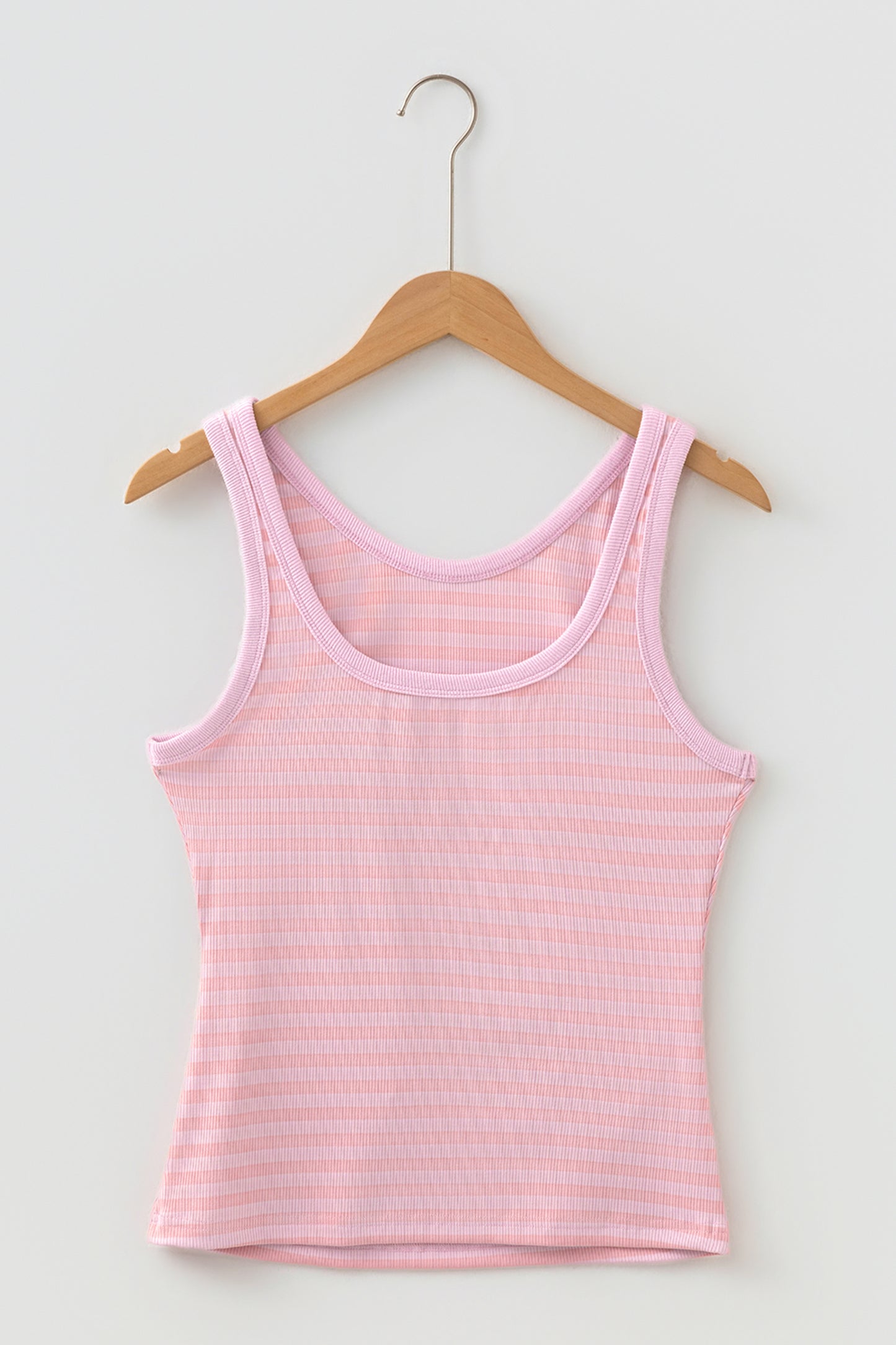Pink Stripe Ribbed Knit Slim Tank Top