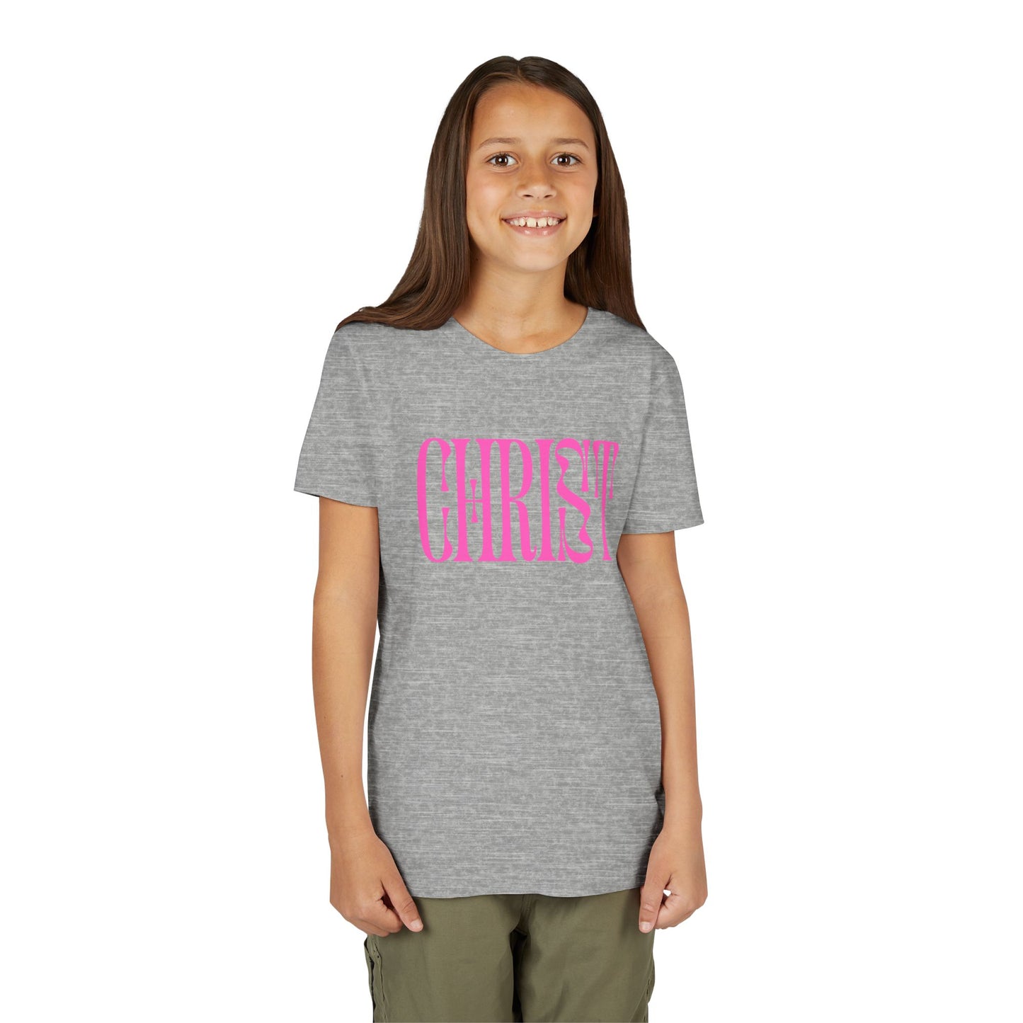 Youth Tee - 'CHRIST' Pink Gospel Logo Christian T-Shirt