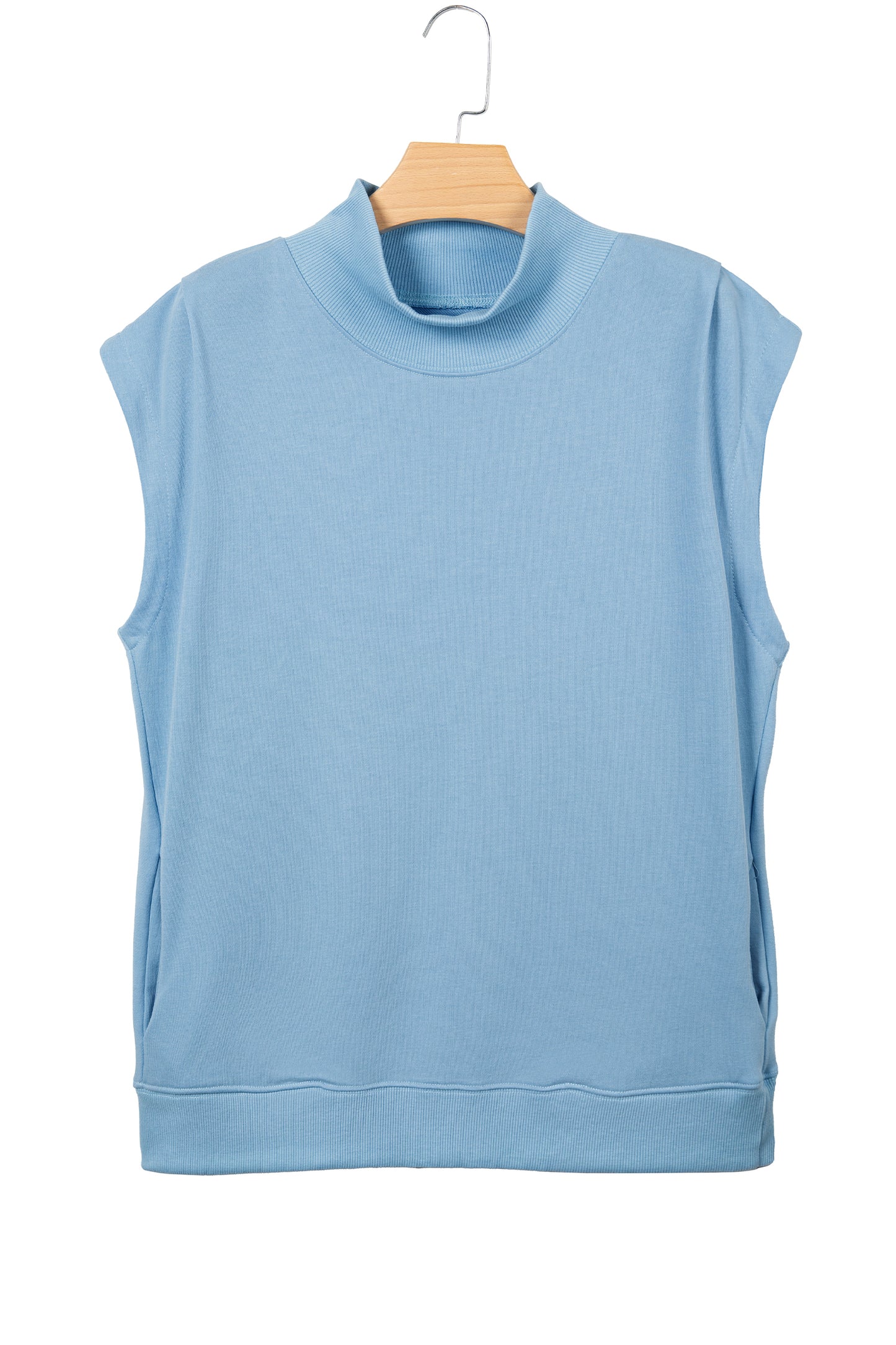 Racing Red Solid Color High Neck Cap Sleeve Loose Top