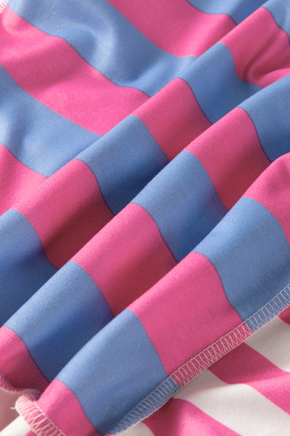 Pink Stripe Exposed Seam Contrast Patchwork Oversized Top