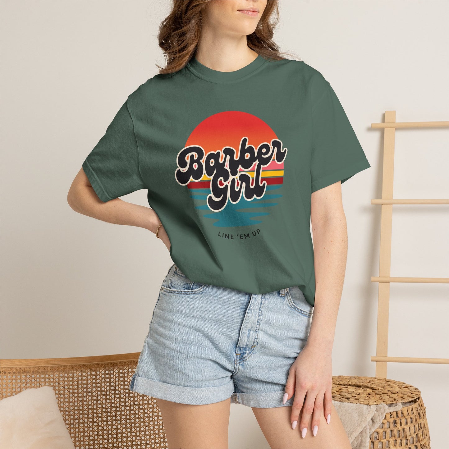 Barber Girl Retro Sun T-Shirt — Vintage Barbershop Tee