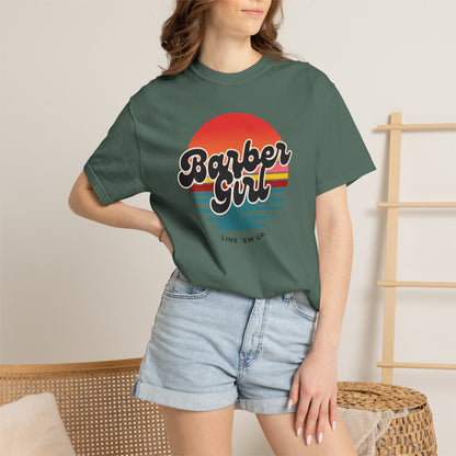Barber Girl Retro Sun T-Shirt — Vintage Barbershop Tee
