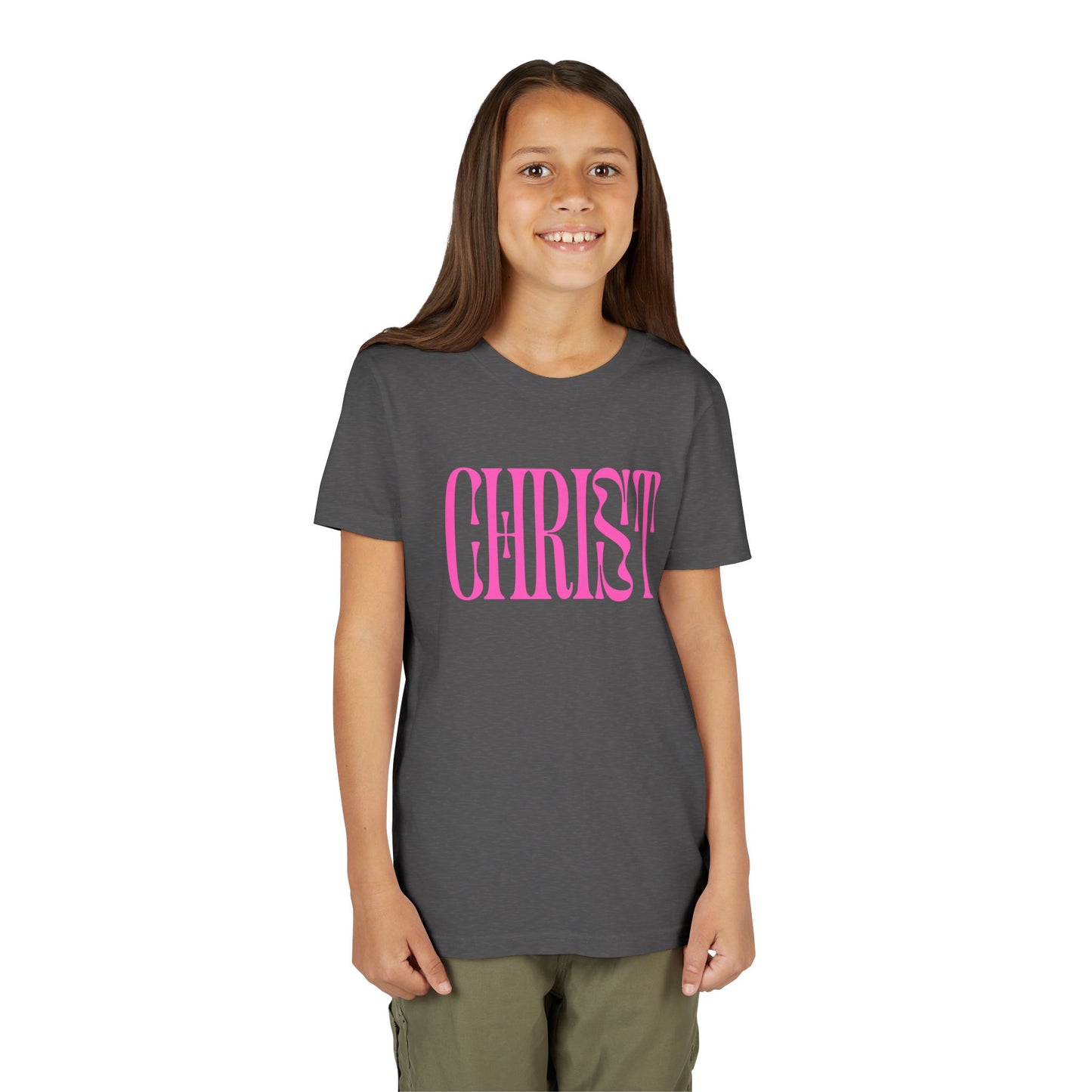 Youth Tee - 'CHRIST' Pink Gospel Logo Christian T-Shirt