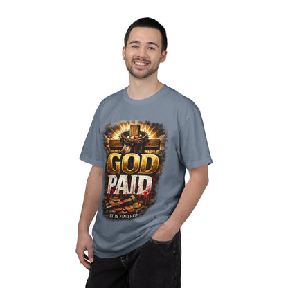 Christian T-Shirt "God Paid — It Is Finished" | Cross & Resurrection Faith Tee