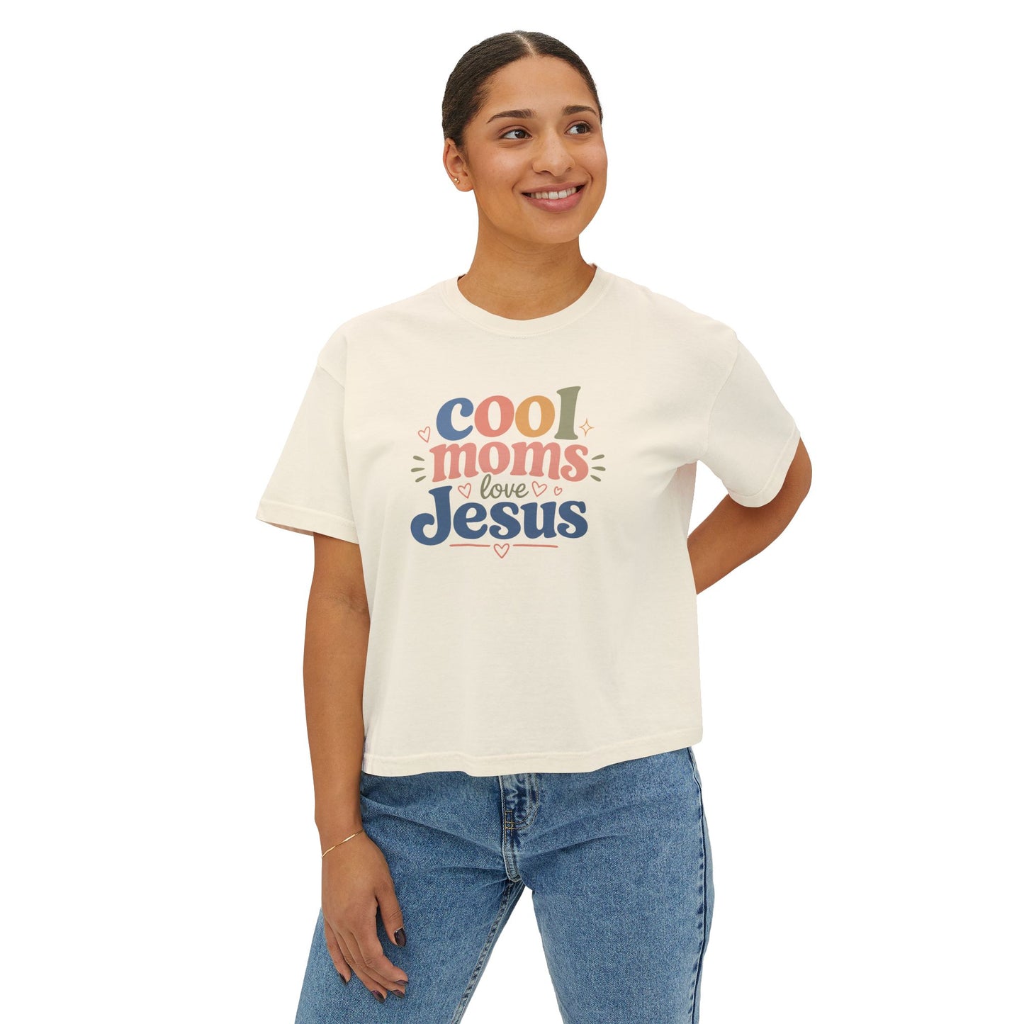 Cool Moms Love Jesus Boxy Tee — Christian Mom Graphic Shirt