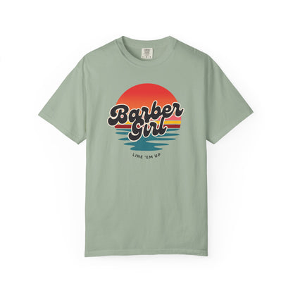 Barber Girl Retro Sun T-Shirt — Vintage Barbershop Tee