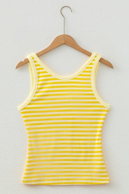 Pink Stripe Ribbed Knit Slim Tank Top