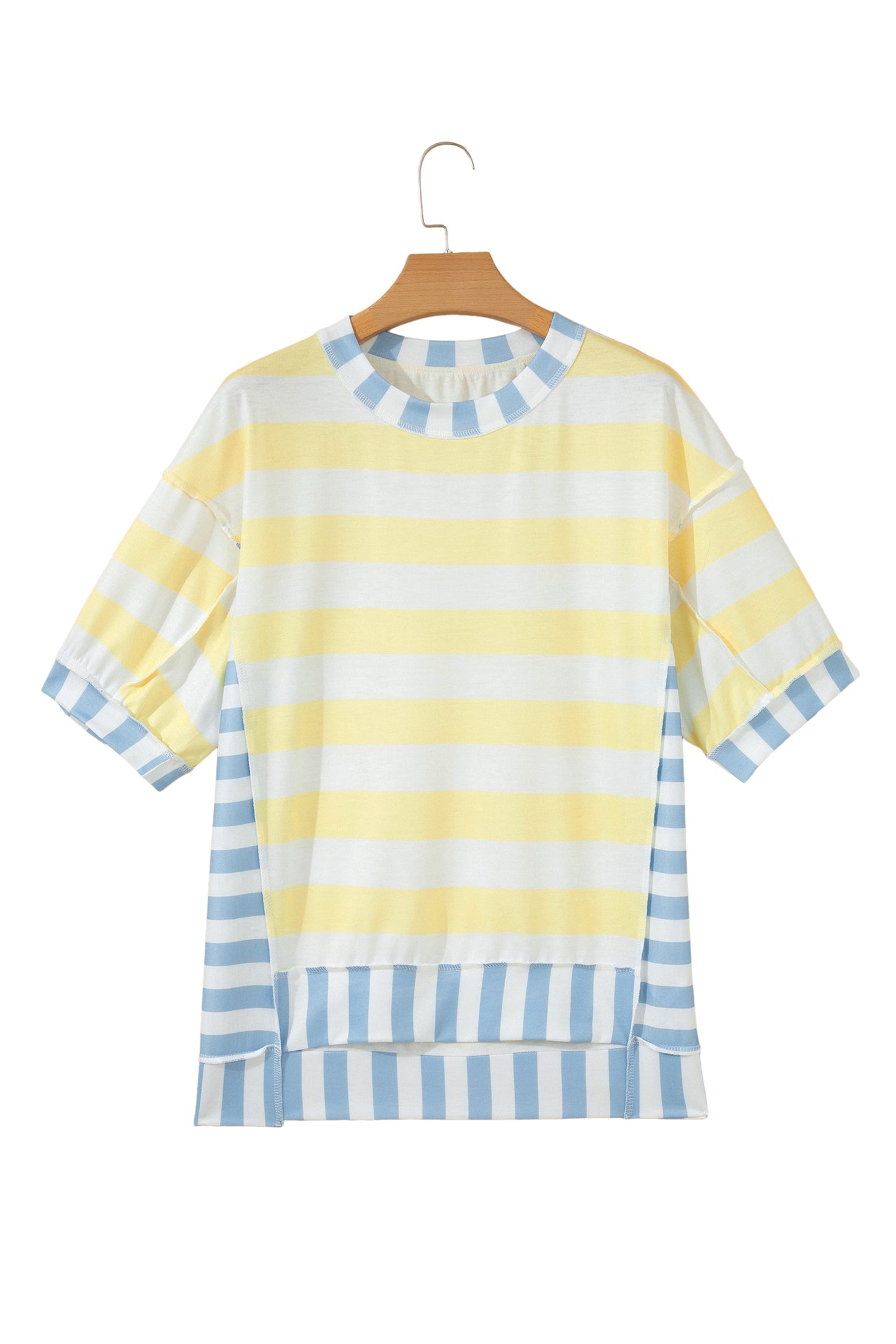 Pink Stripe Exposed Seam Contrast Patchwork Oversized Top