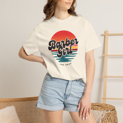 Barber Girl Retro Sun T-Shirt — Vintage Barbershop Tee