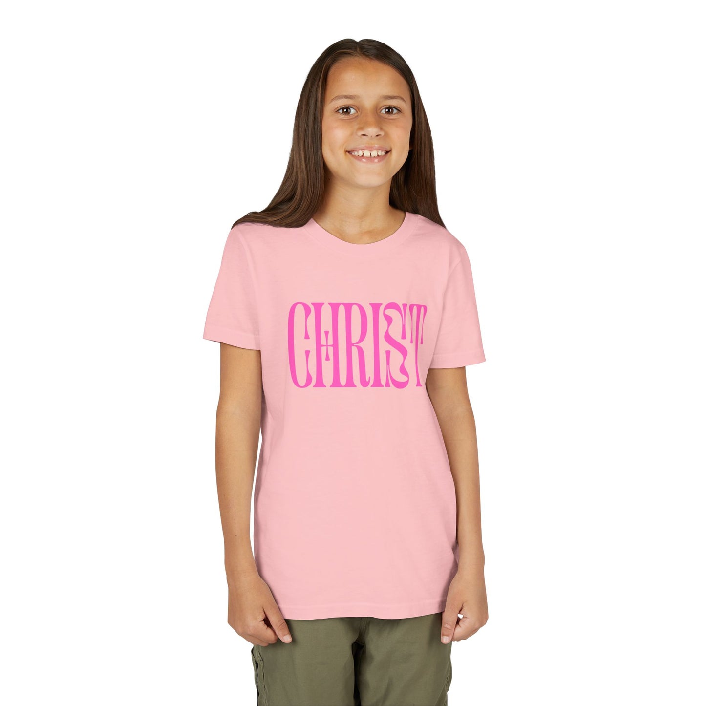 Youth Tee - 'CHRIST' Pink Gospel Logo Christian T-Shirt